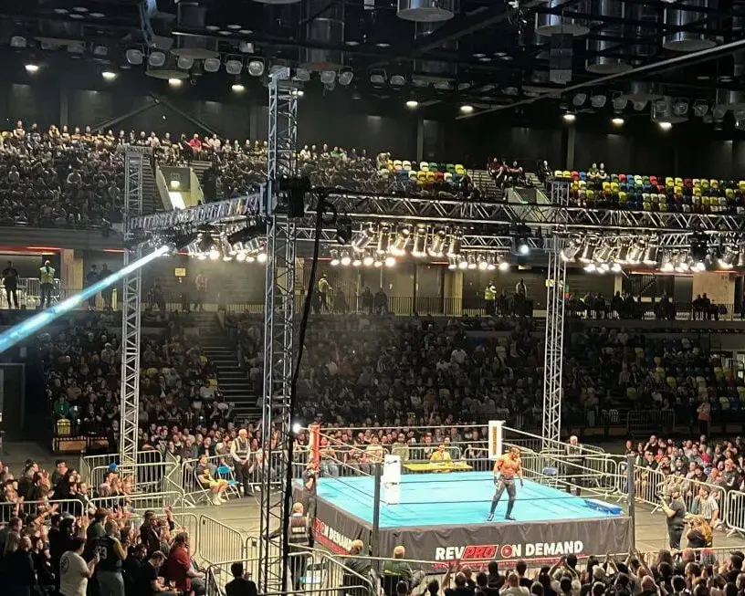 Premier Live AV production for New Japan Pro-Wrestling at Copper Box Arena, London - audience view