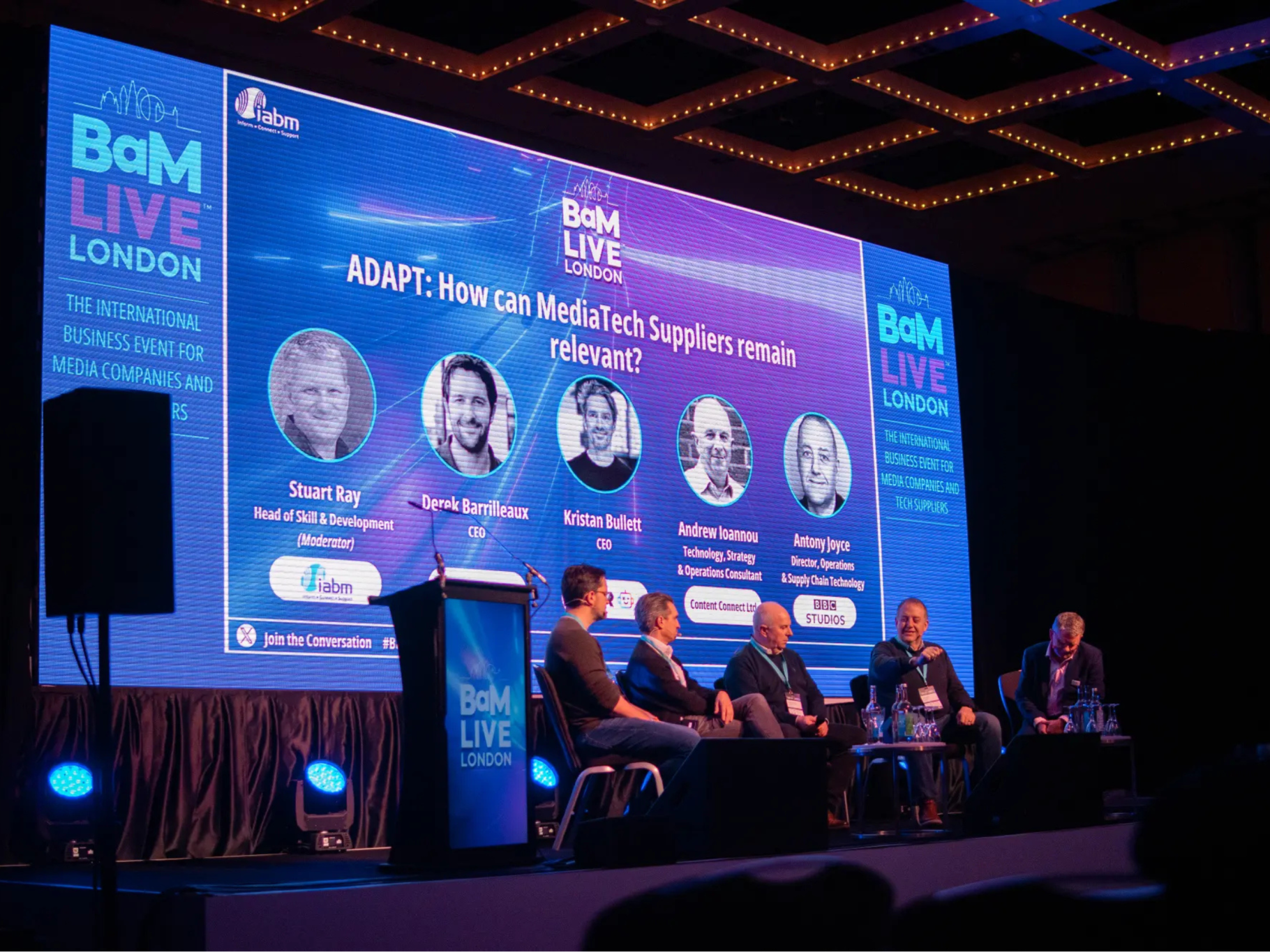 Premier Live AV production for IABM at Novotel London West, Hammersmith - stage and set build