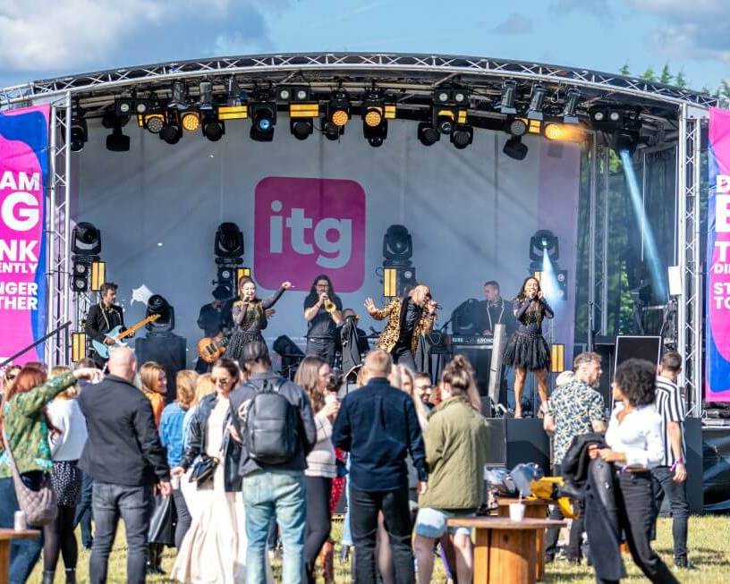 Premier Live AV production for Inspired Thinking Group (ITG) at Hatton Country World Event Field - audience view