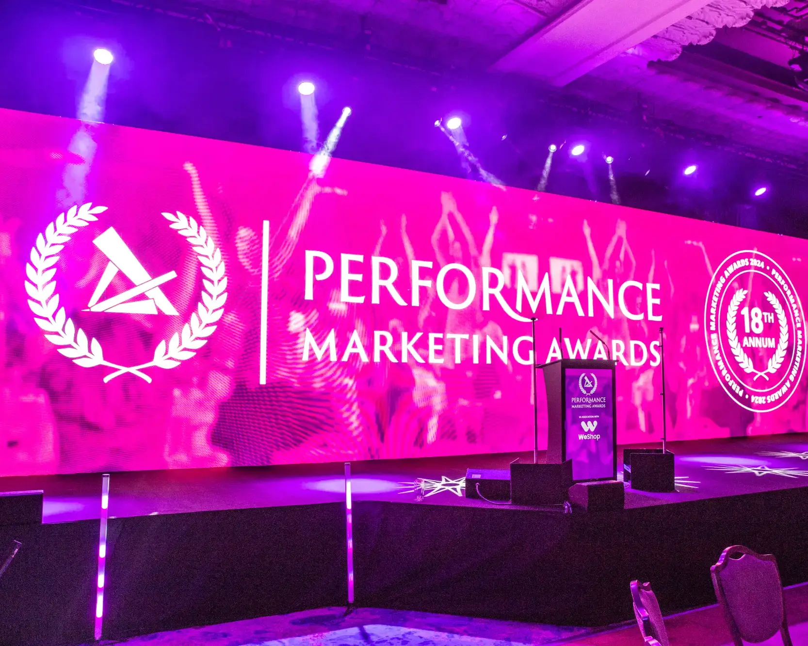 Premier Live AV production for Hello Partner at Grosvenor House Hotel, London - stage and set build