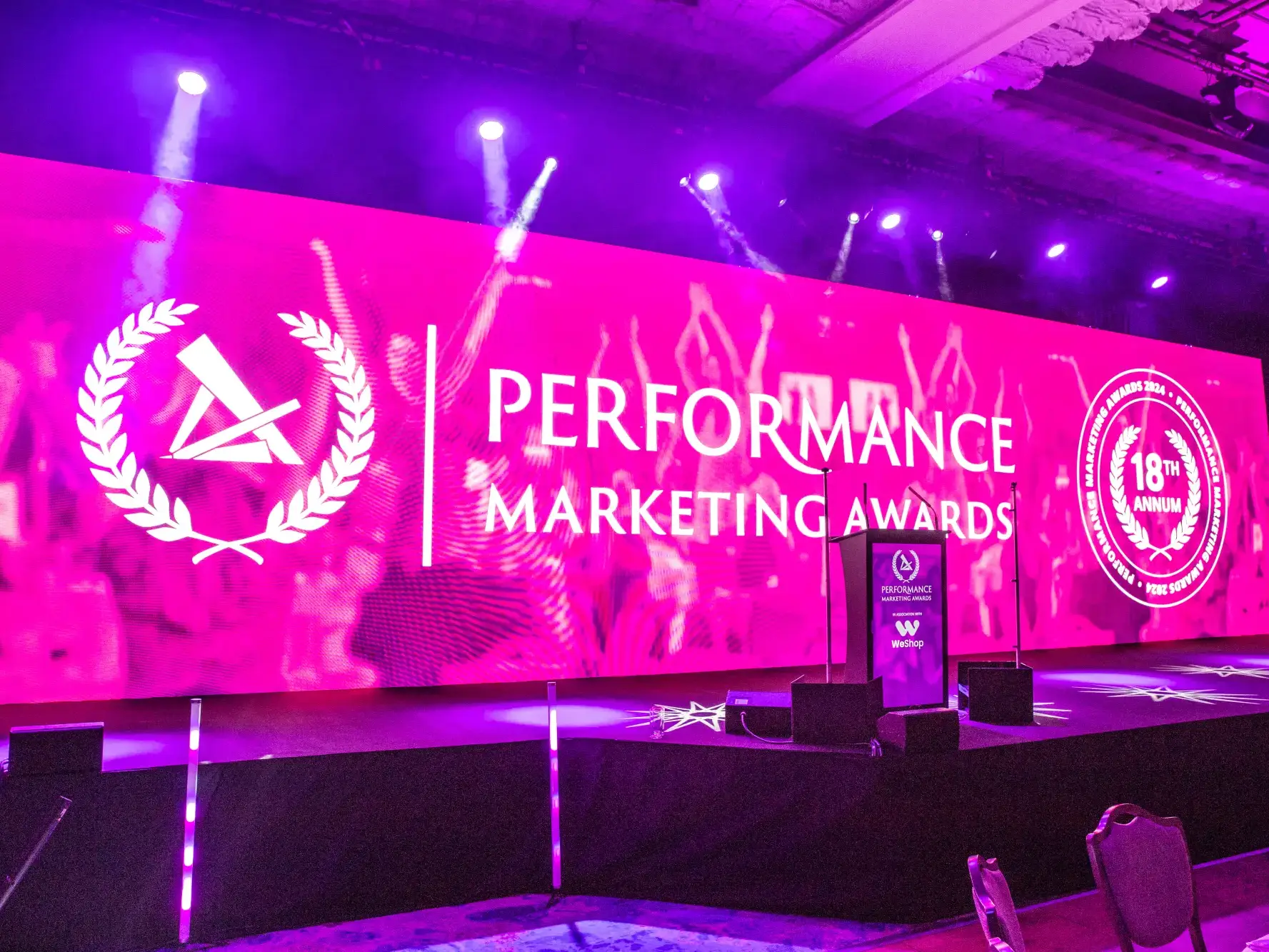 Premier Live AV production for Hello Partner at Grosvenor House Hotel, London - stage and set build