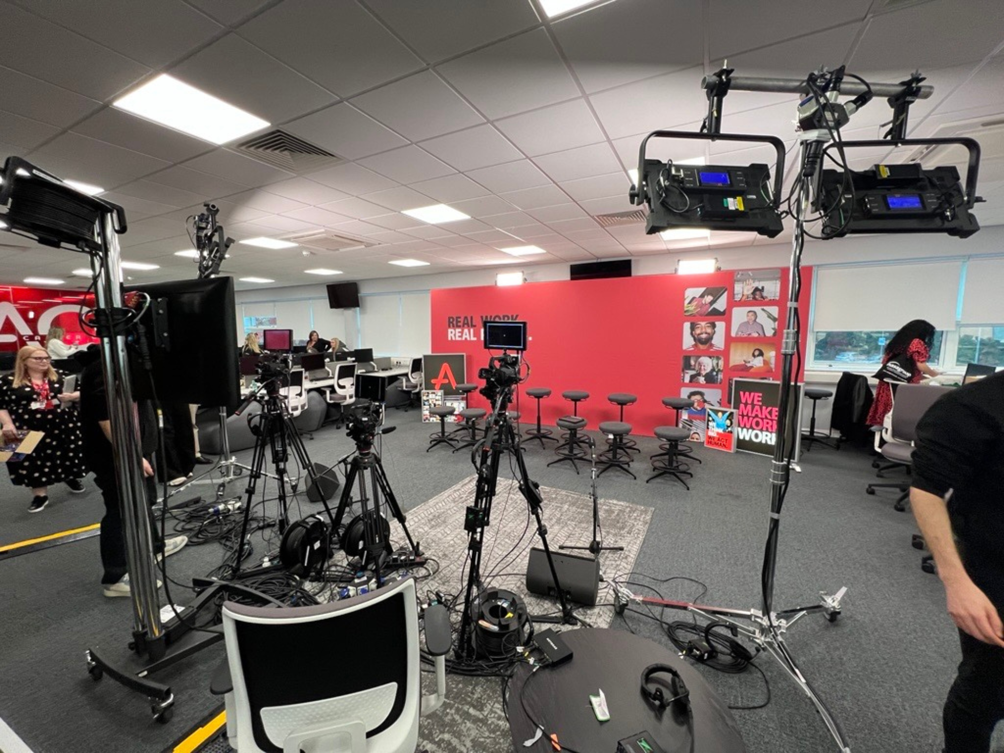 Premier Live AV production for Adecco Group at Keele - stage and set build