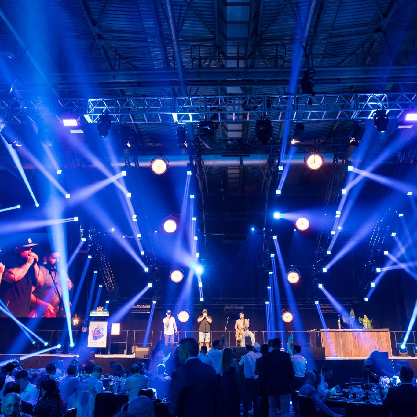 Premier Live AV production for Greene King at Hall 9, NEC Birmingham - lighting rig